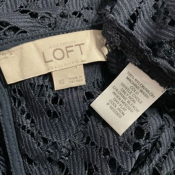 LOFT Dark Blue Lace Crochet 3/4 Sleeve Top XS - Picture 5 of 5